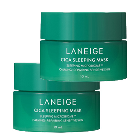 Laneige 1 ฟรี 1 Special Care Cica Sleeping Mask 10ml สลีปปิ้งมาสก์รุ่นล่าสุดที่มีส่วนผสมของ Cica ช่วยปลอบประโลมผิวหน้าที่มีปัญหาจากสิว และลดเลือนริ้วรอย ด้วย ลาเนจสีเขียว